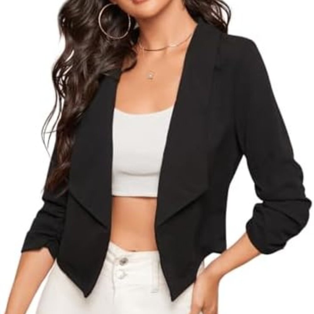 Papaya Womens Black Crop Blazer Size Small